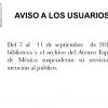 Suspensión de servicios en la biblioteca y el archivo del AEM