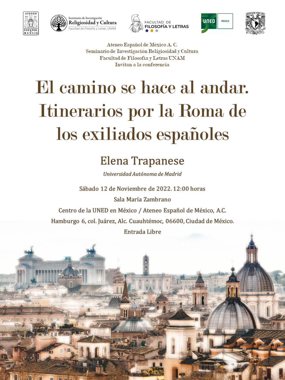 Conferencia. El camino se hace al andar. Itinerarios por la Roma de los exiliados españoles
