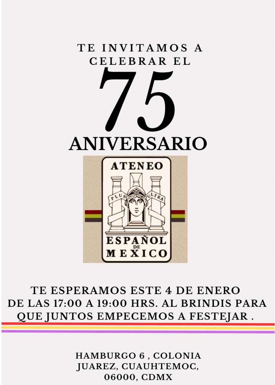 Brindis conmemorativo en honor al 75 aniversario de la fundación del Ateneo Español de México.